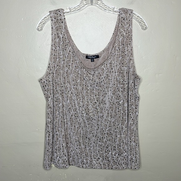 VTG ONYX NITE by Wendye Chaitlin Glam Tank Top Taupe & Gold Shimmer Elevated 1X - Picture 1 of 9